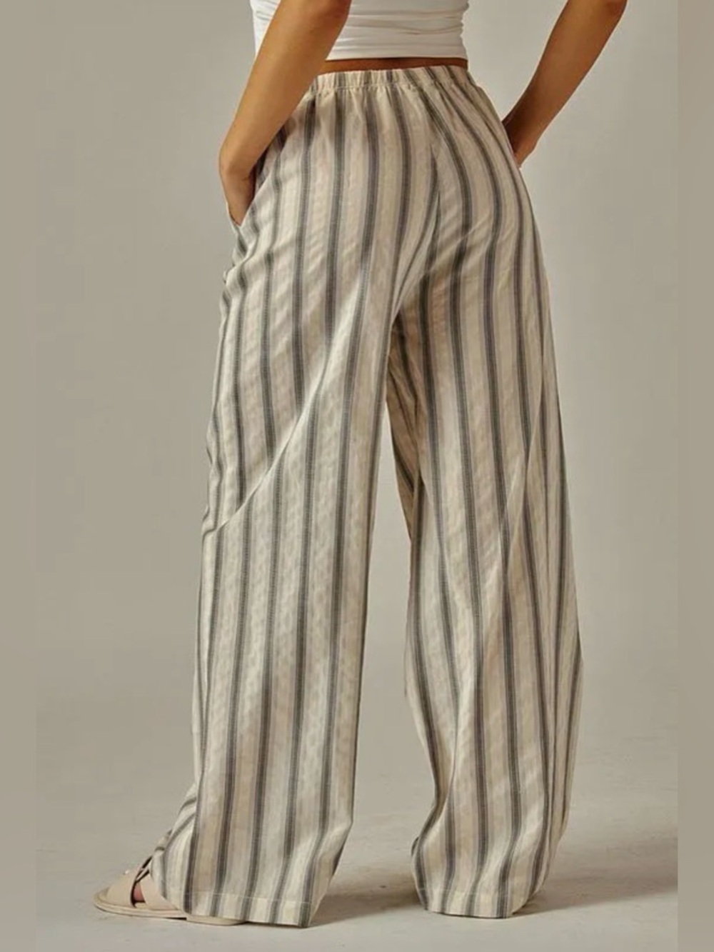 Striped Wide Leg Pants Drawstring Waist NWT | Love Poem | M - Picture 3 of 4